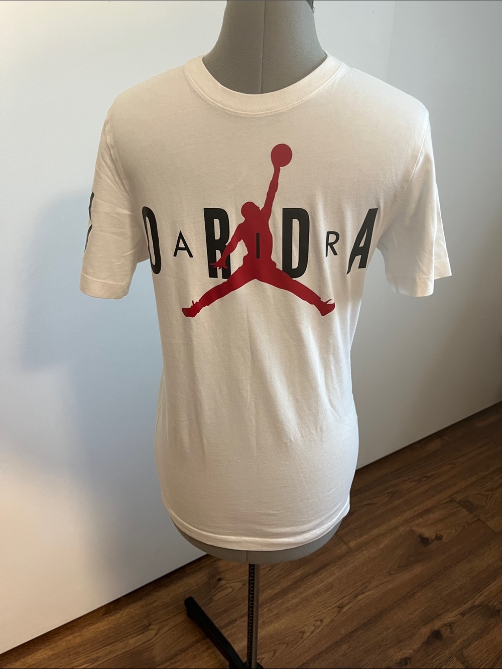 Jordan White Tee with Red Jumpman and Black Lettering